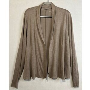Eileen Fisher Brown XL Linen‎ Open Front Cardigan Sweater Draped Long Sleeve